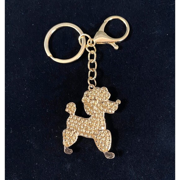 Poodle Rhinestone Charm Keychain Key Holder Pink White Gold Tone Metal New - Picture 7 of 11
